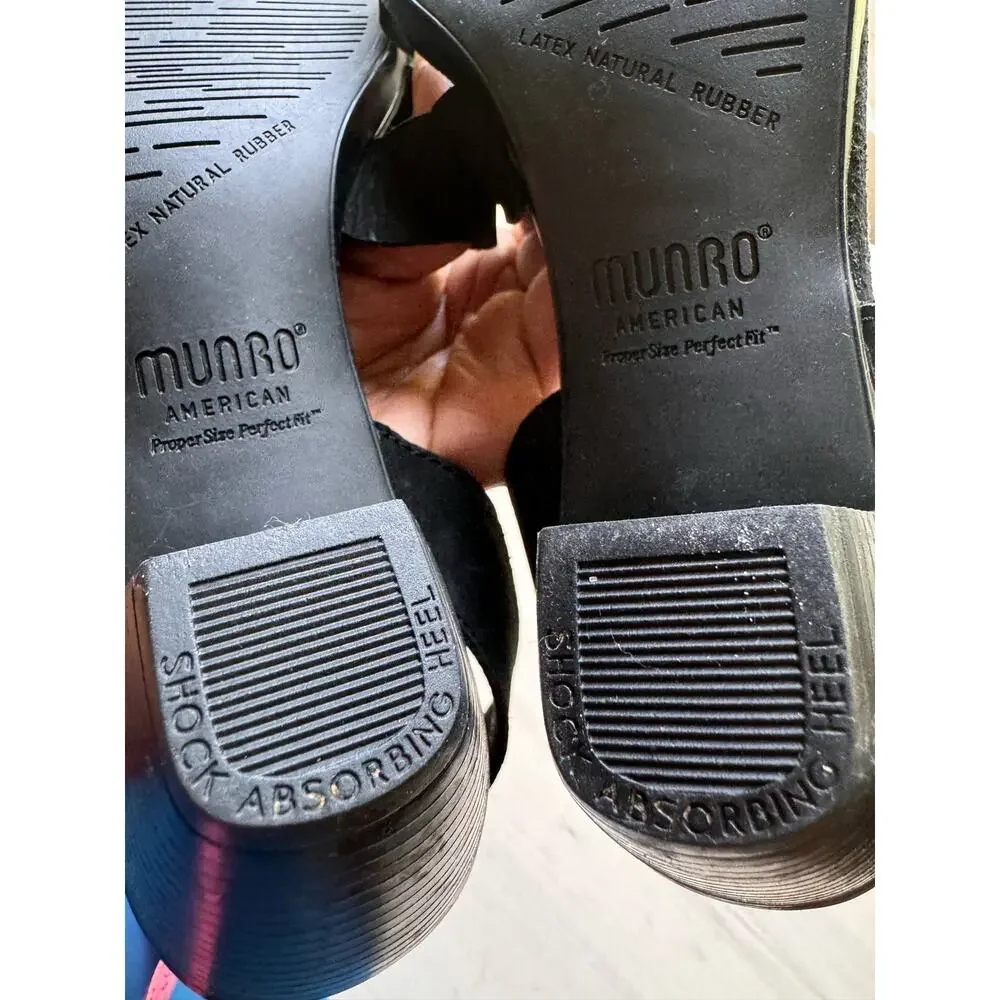 Munro Lucia Black Nubuck Heel Sandals Comfort Walking Dress Shoes Size 7